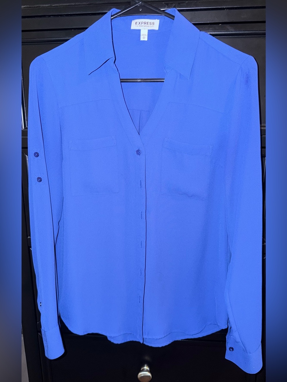 Express Royal Blue Button-Front Collared Blouse
